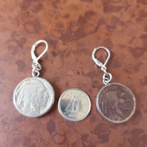 Silver 925 Old American Nickel Coin Earrings